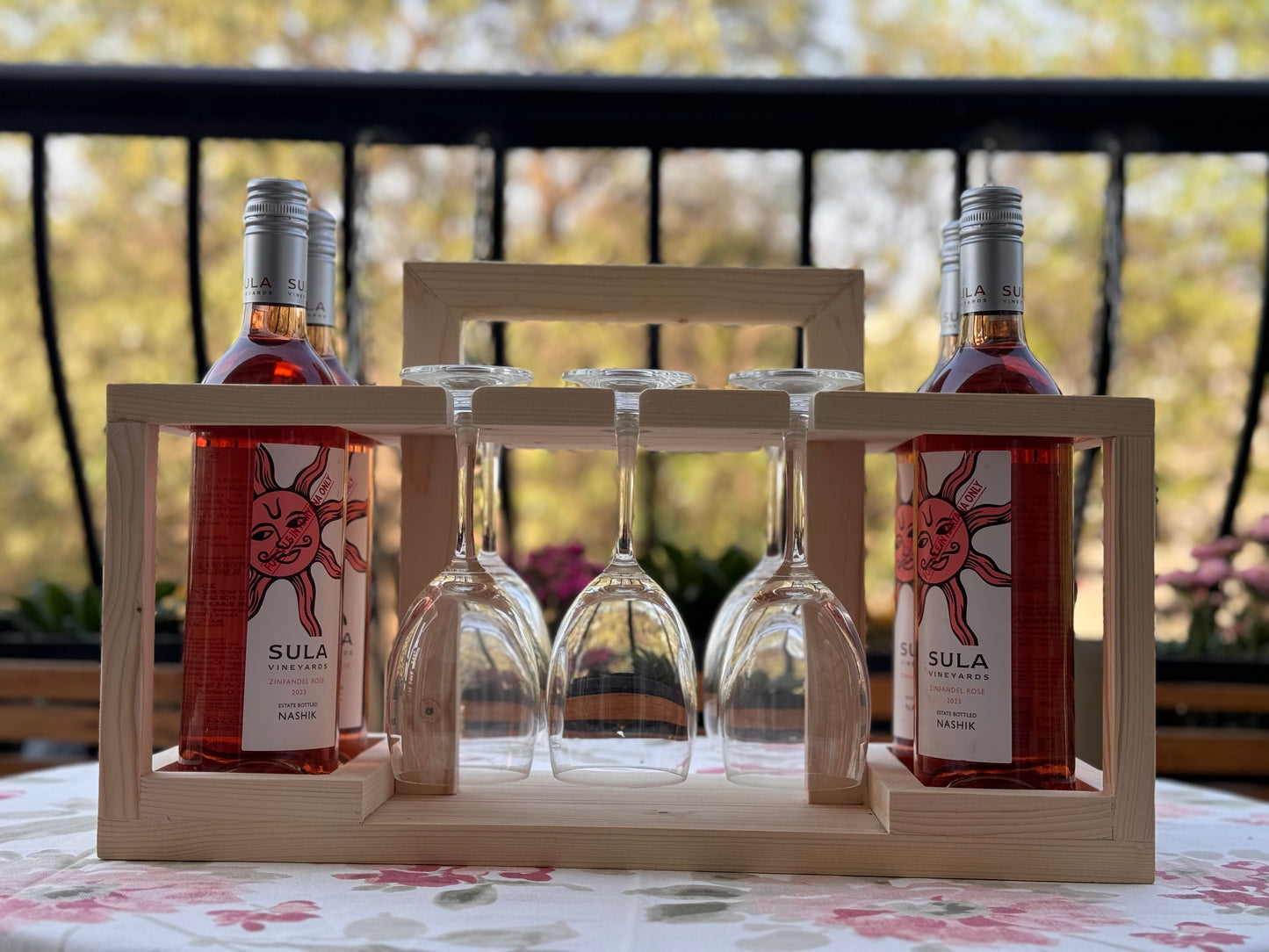 WINE BOTTLE & GLASS CADDY